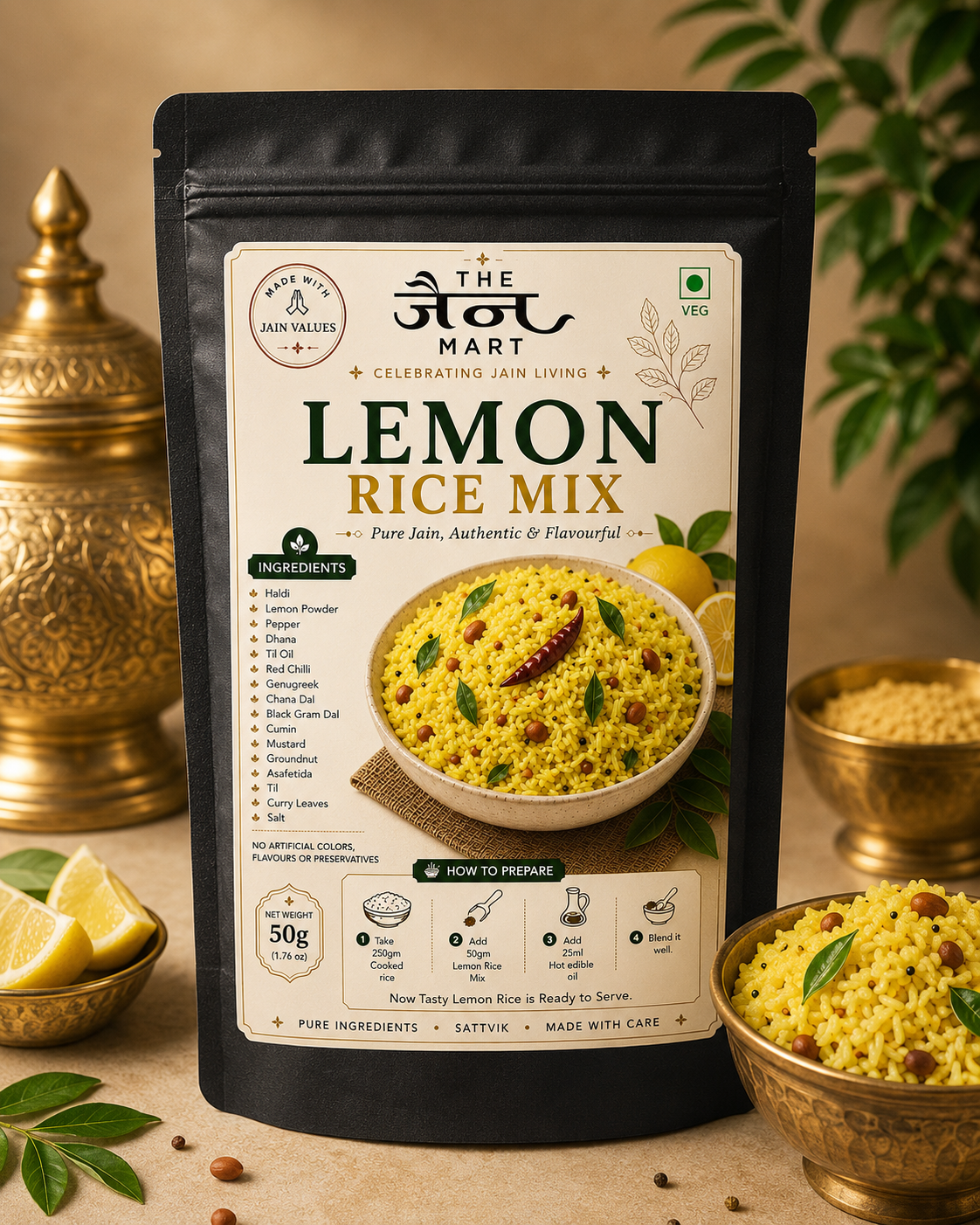 Homemade Jain Lemon Rice Mix | Authentic South Indian Lemon Rice