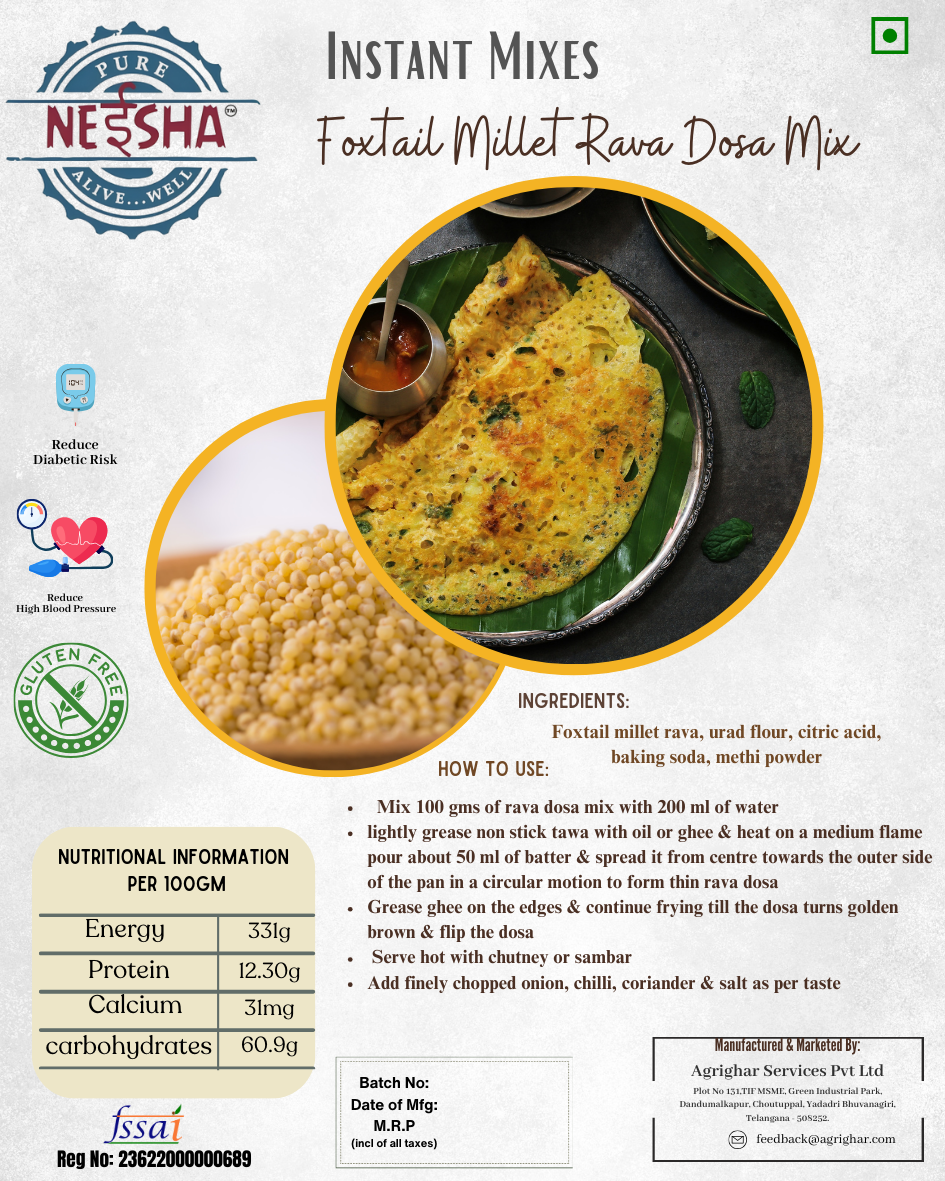 Foxtail Ravva Dosa Mix - 200gms - Agrighar