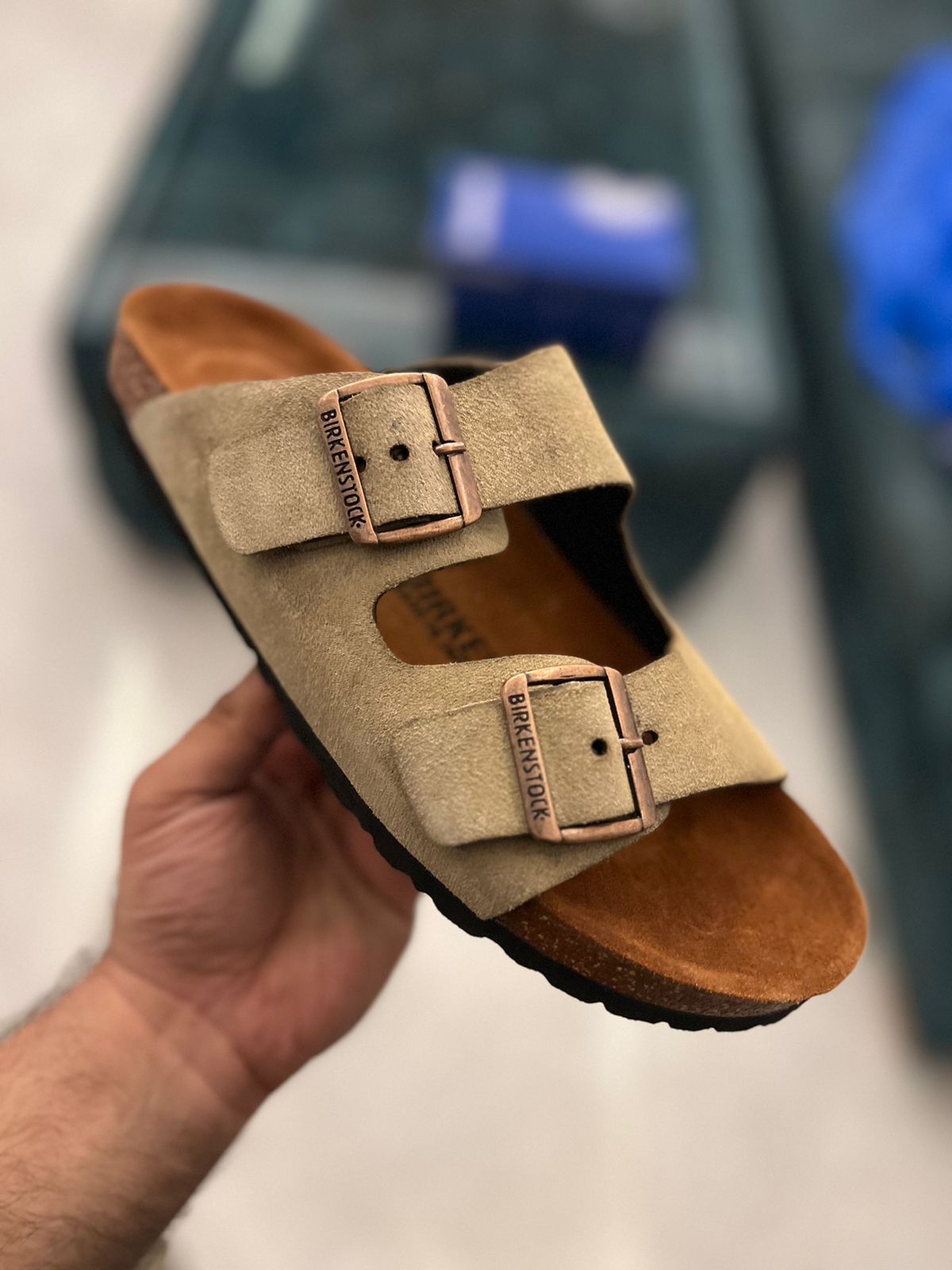 First Copy Birkenstock Sliders Suede Beige | Comfort & Style display picture 1