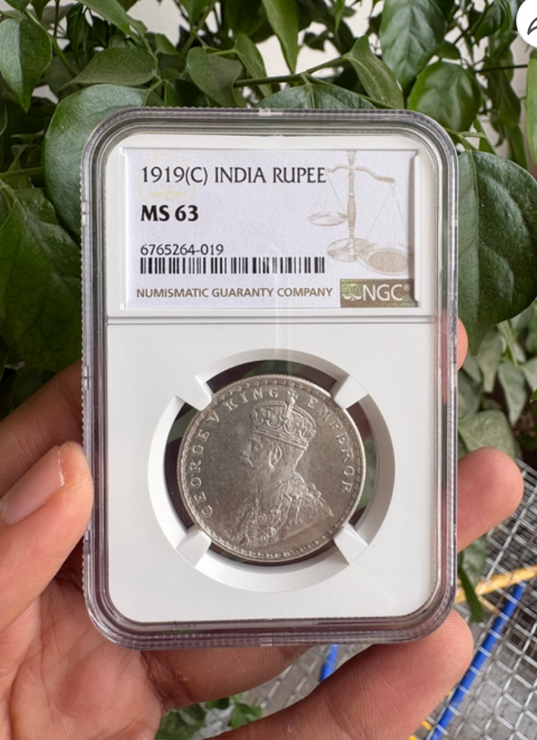 1919(C) British India One Rupee – George V King Emperor – NGC MS