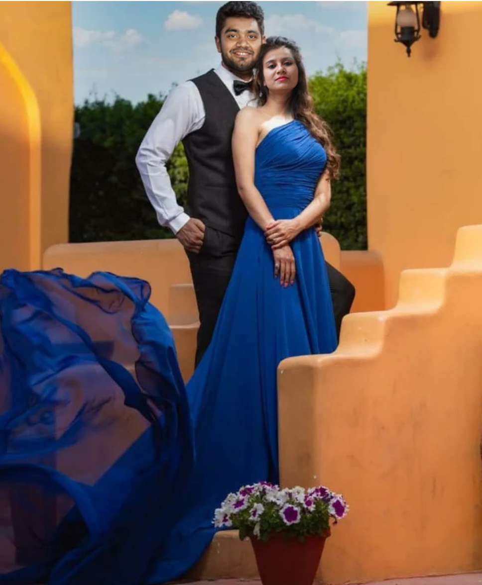 One Shoulder Pre-wedding Mega Trail Gown Royal Blue Elated Wardrobe - Main Image