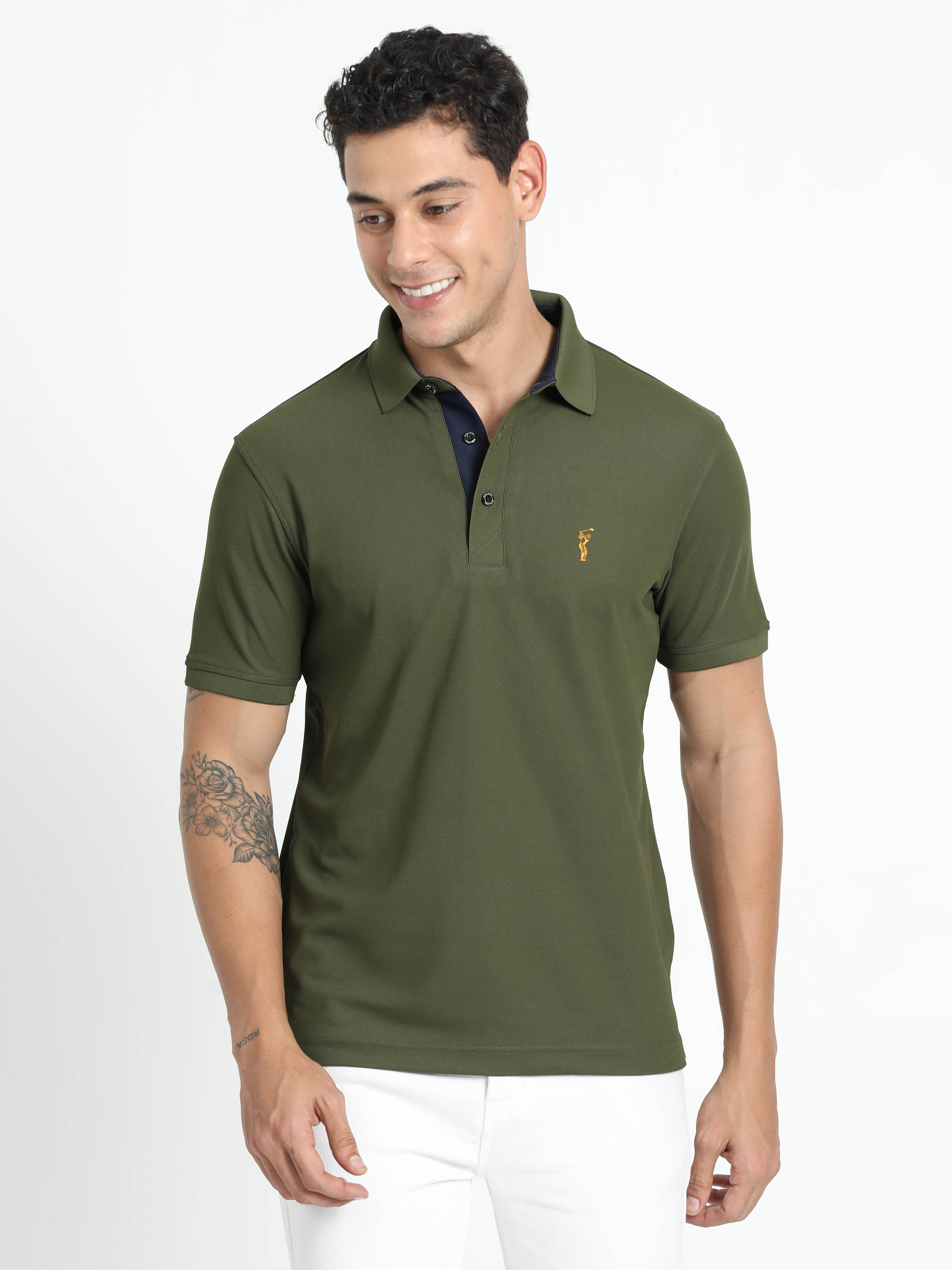 Textured Sports Polo SS-Olive Green