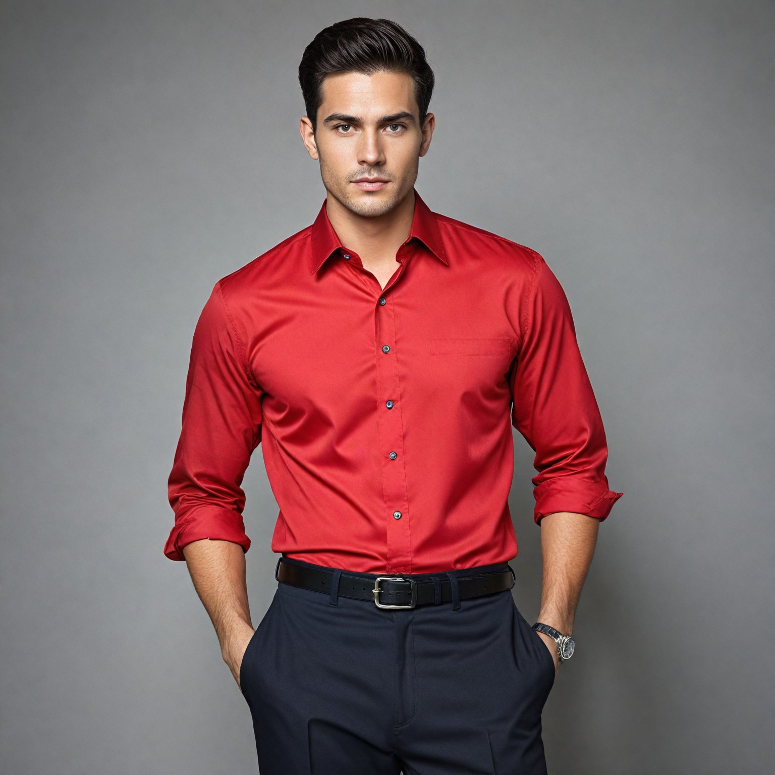 Men's Red Shirt Black Pant Set Stylish Semi-Formal Wear