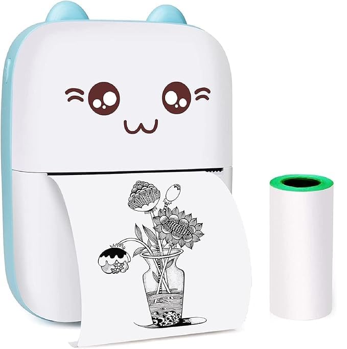 PHOTOMAX Mini Bluetooth Thermal Printer, Portable Label Maker, Inkfree Printer for Android, Cake Printing Machine, Card Making Machine, Sticker Label, Pencil and Inkjet Printer for Home & Office Shops