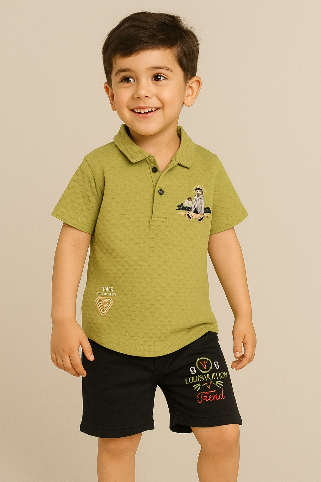 Boys Green Abstract Printed Shirt With T-Shirt and Pants Set main image 0
