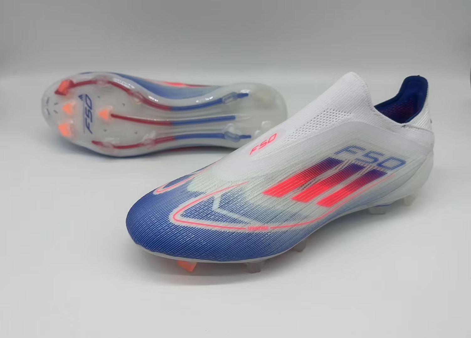 Adidas F50 FG White Blue Laceless Boot Shop Now