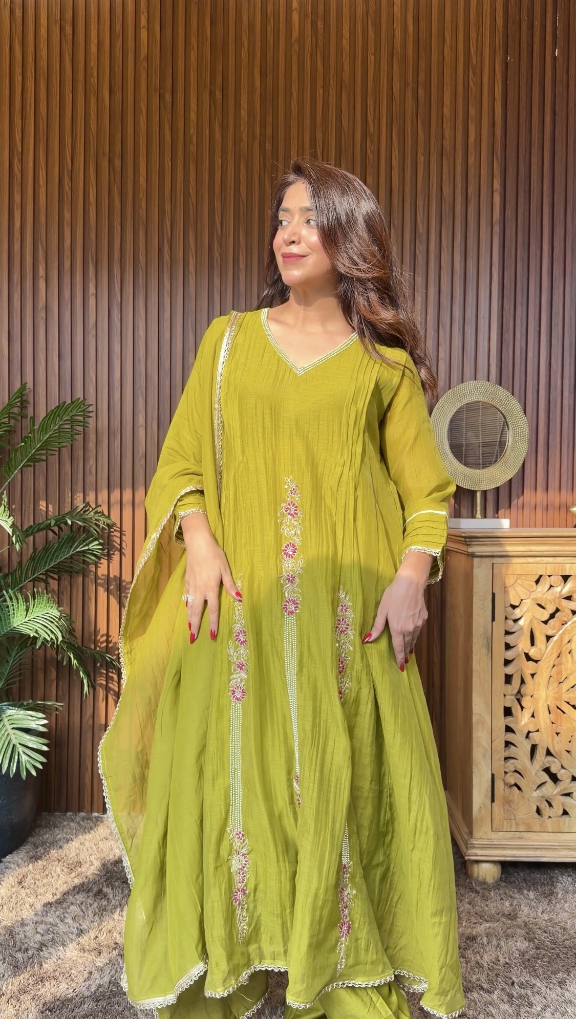 Zariya Lime Embroidered Suit Set