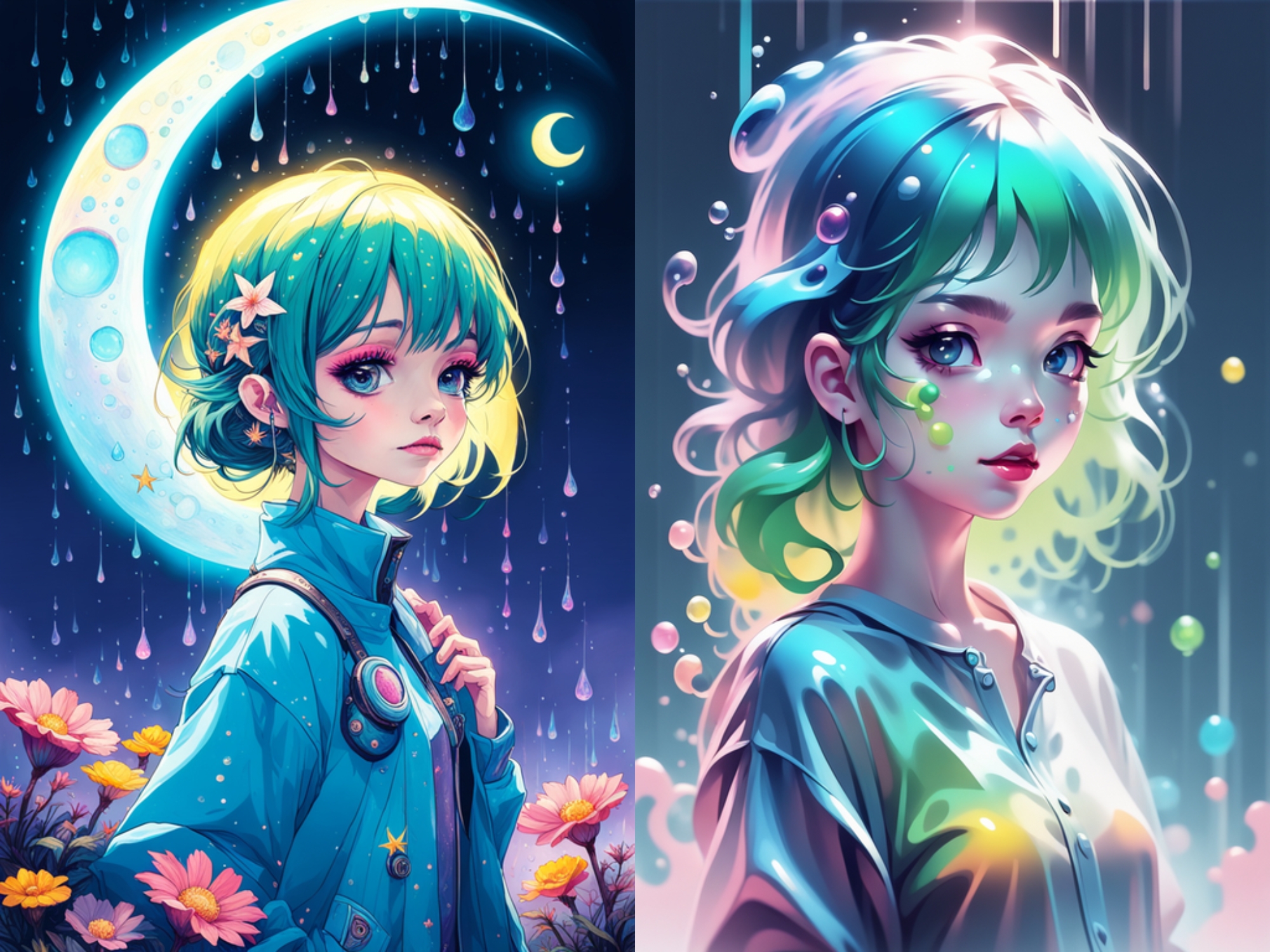 Anime Style Ai Art with Pastel gecko raindrops cute sunny atmosphere ...