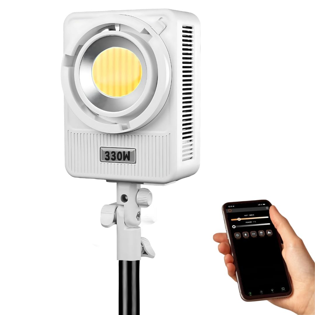 PHOTOMAX 330W COB LED Studio Light with Smartphone App Control Ultra Bright, Flicker-Free, Portable, Continuous Output for Professional Photography & Videography (330W COB Light)