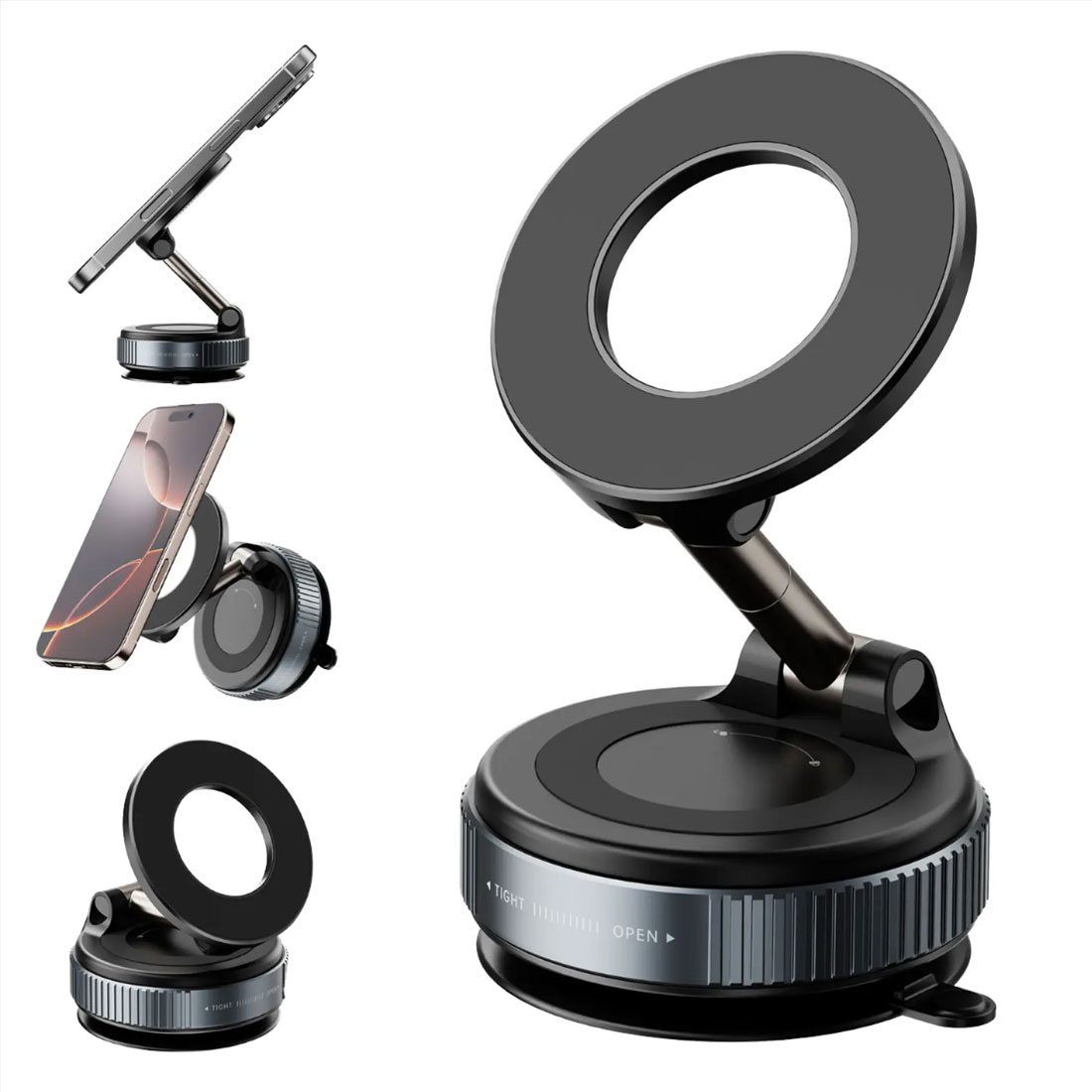 PHOTOMAX 360° Rotation Vacuum Suction Magnetic Bracket K007 – One-Handed Operation, Heavy-Duty Aluminum Alloy Phone Mount, Strong Hold, Universal for Desk, Wall, Car, Workshop