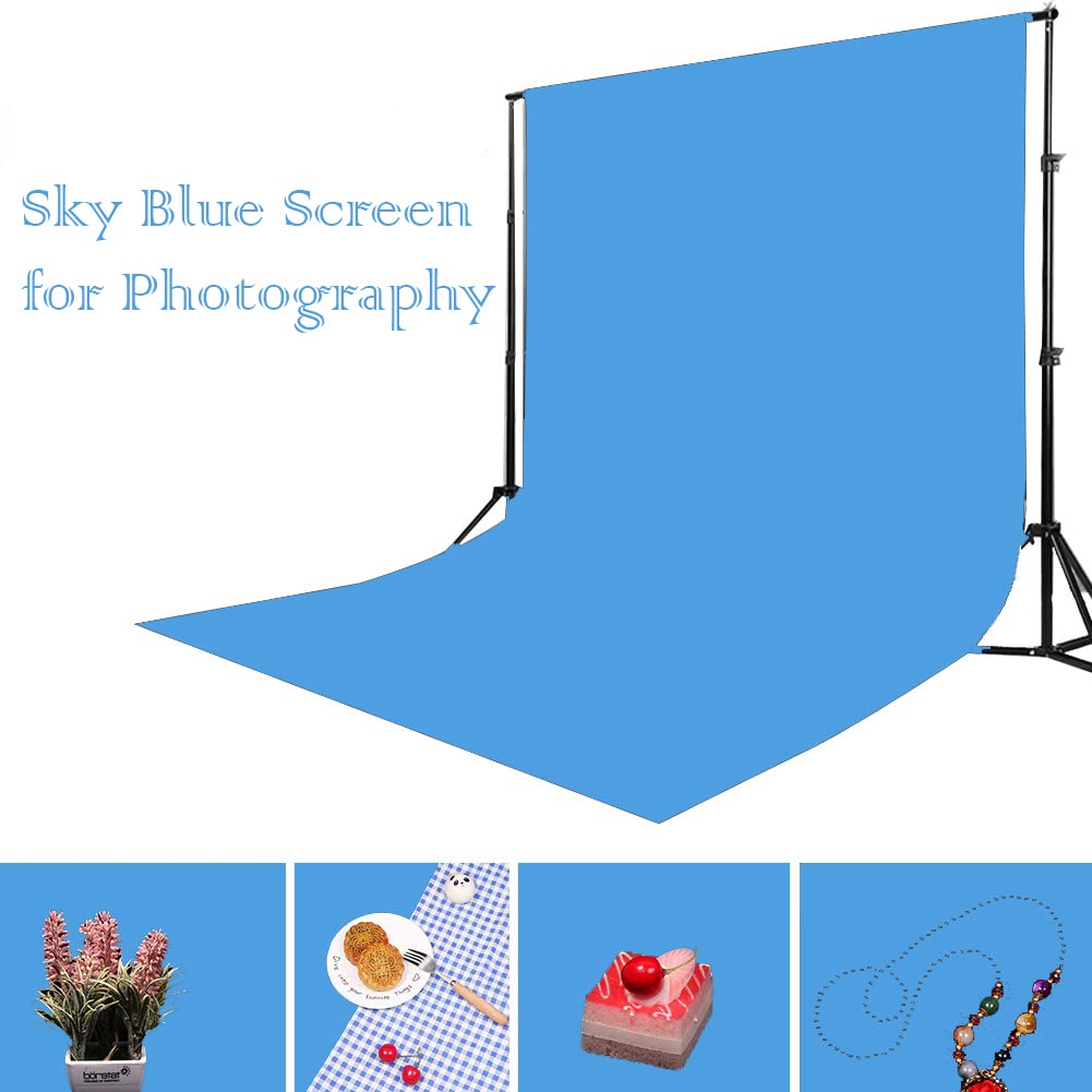 PHOTOMAX Sky Blue Screen Background for Photography with Stand Backdrop Support Kit Foldable with Bag and Curtain Cloth (Stand Kit + Sky Blue)