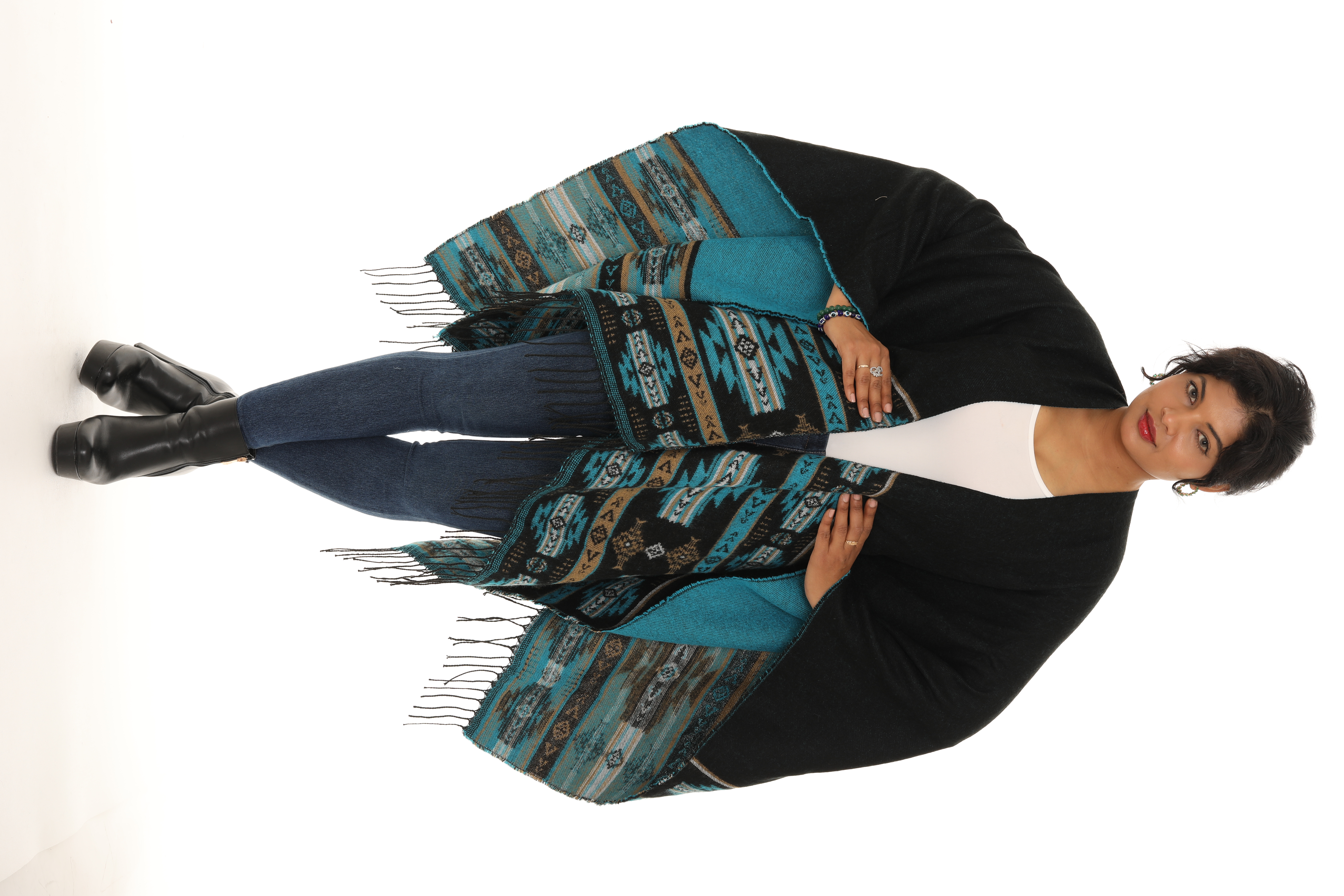 Poncho☆ Aztec Calendar Classic Reversible Woven Poncho Two Tone