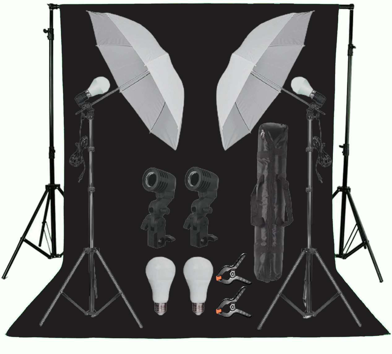 Photomax Single Holder Umbrella Lighting Kit with Umbrella Studio Light with Backdrop Cloth Screen Photo Background Backdrop Stand Support System (Single Holder Kit + Black Screen)