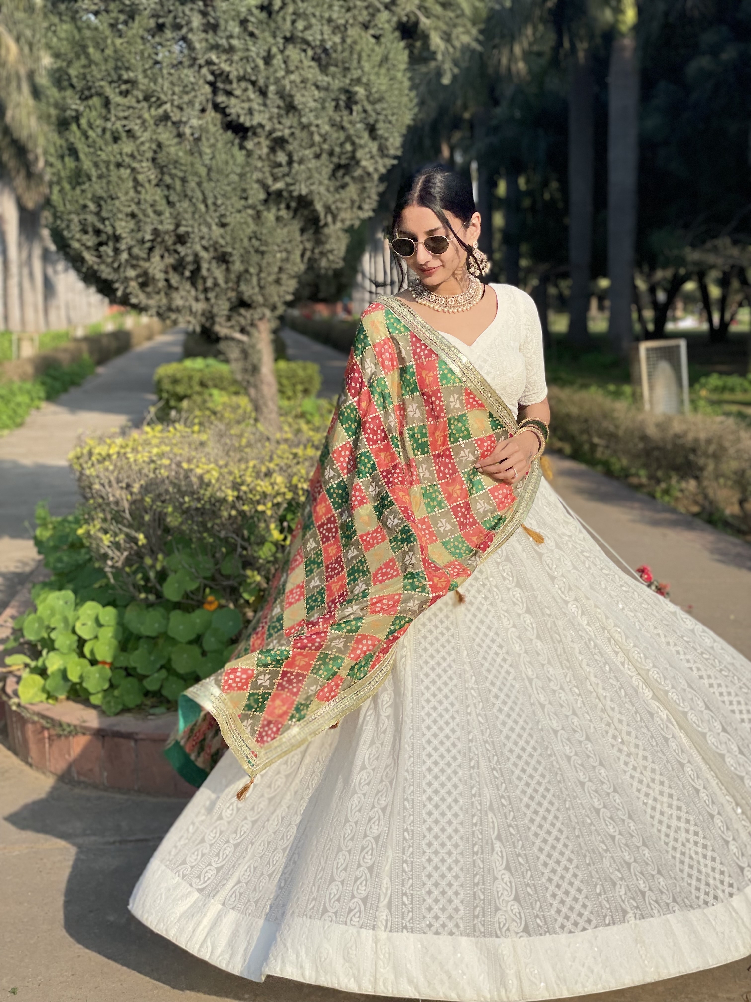 Onam Special White Gown With Green Dupatta – FOURMATCHING
