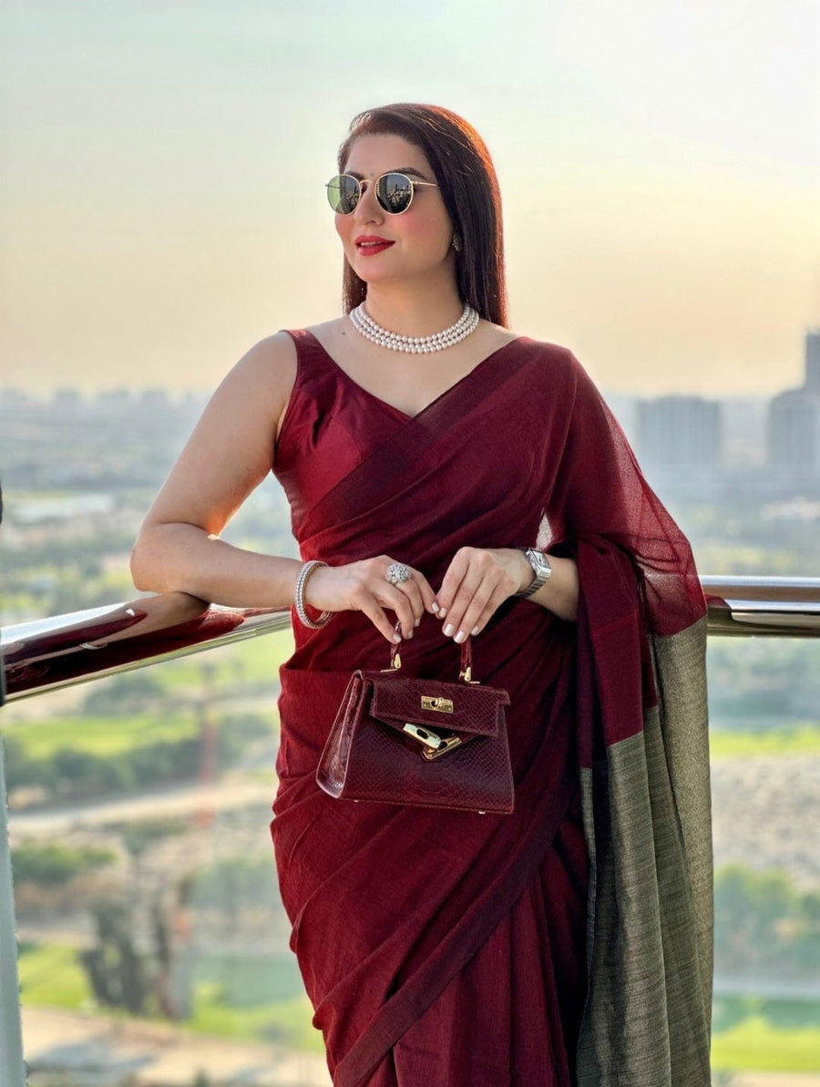 Maroon Plain Silk Saree | Leemboodi