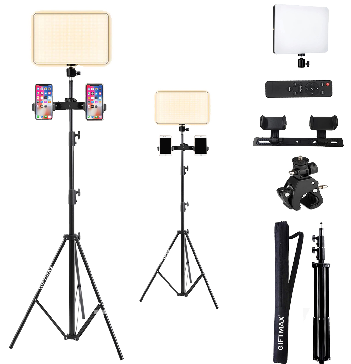 Photomax LED Camera Light for Videoshooting, Photography, Video Recording, Conference, YouTube 2700K-5700K CRI95+ (Camera Light + Dual Holder + 7ft Stand)