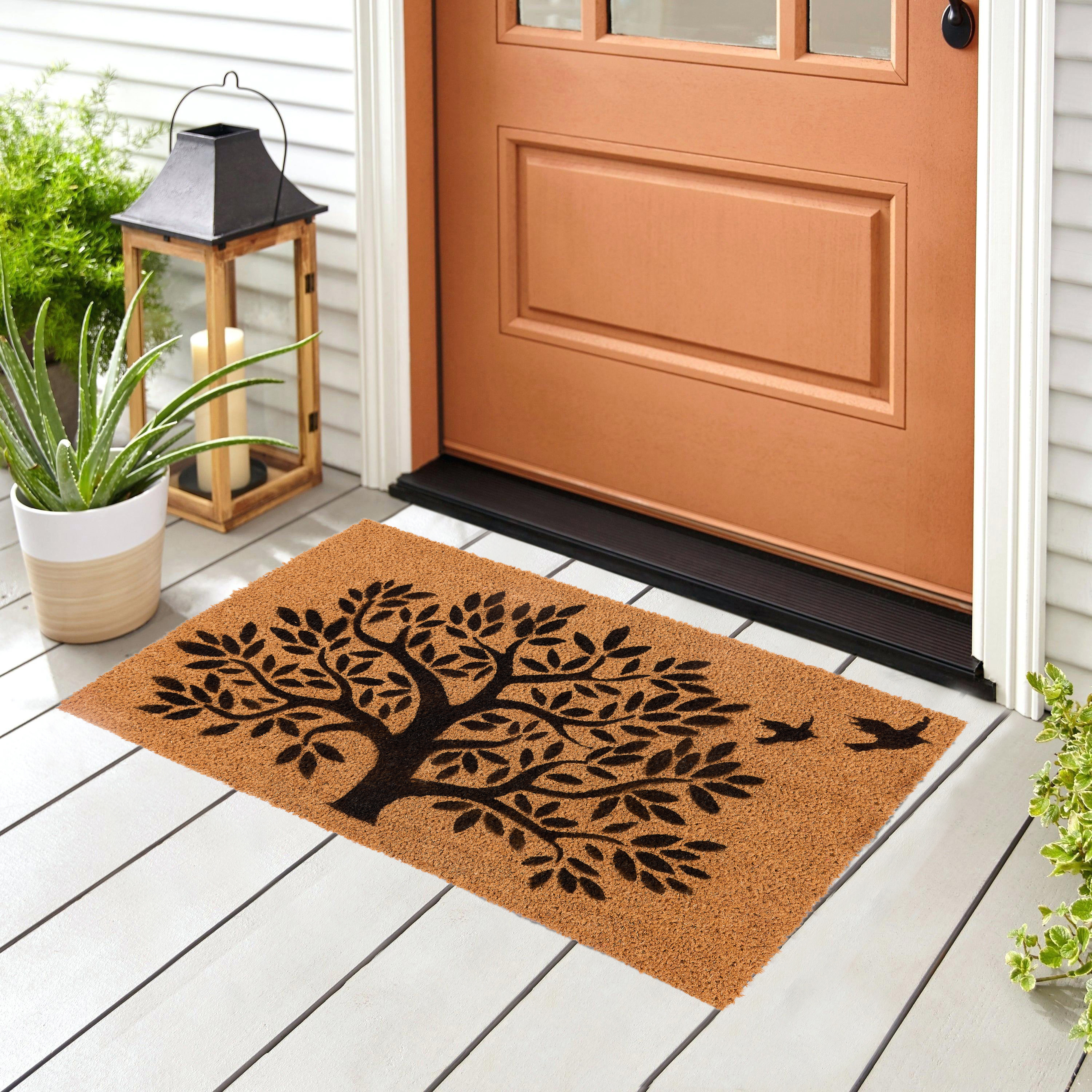 Natural Coco Coir Beige and Blue Tree Printed Anti-Slip Doormat  Long-Lasting, Heavy Duty, Large & Thick Entryway Rug with PVC Backing for  Indoor, Outdoor, Patio, Home and Office (120 x 1.5 x