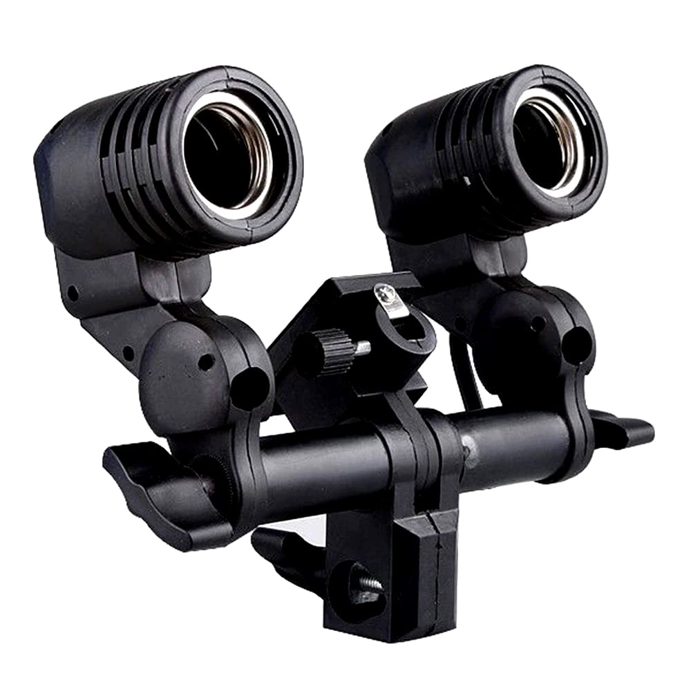 PHOTOMAX Double Bulb Holder for Photography Light Lamp E27 Socket Bracket Studio EU Plug, Black (Pack of 1) (Double-Bulb-Holder)
