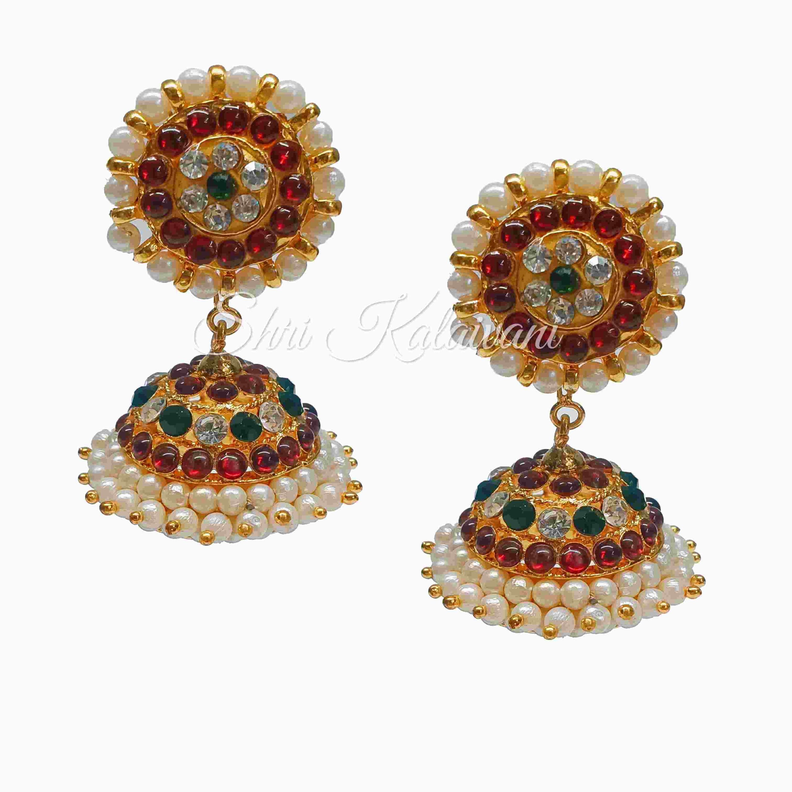 Temple Kempu Stone Earrings Bharatanatyam Dance Jewellery Online