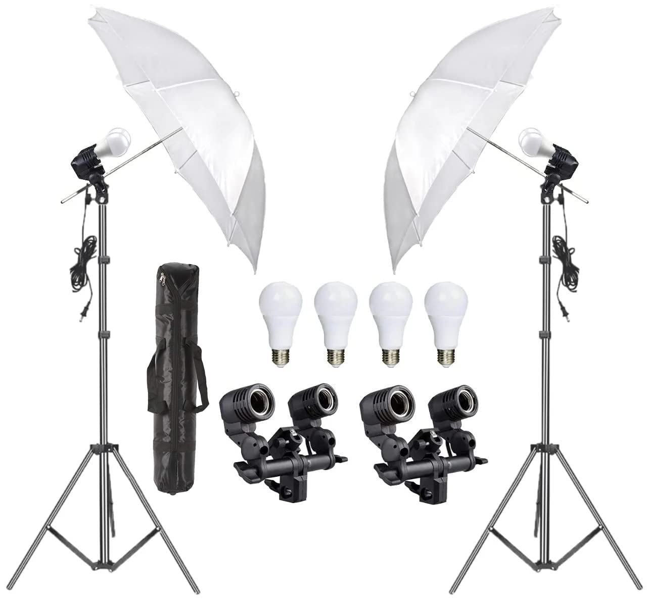 PHOTOMAX Umbrella Light Kit for Photography, Studio with 20 Watt Light for Photography Videography & 9ft Light Stand with Double Bulb Holder (Double-Holder-Kit-Pair-2)