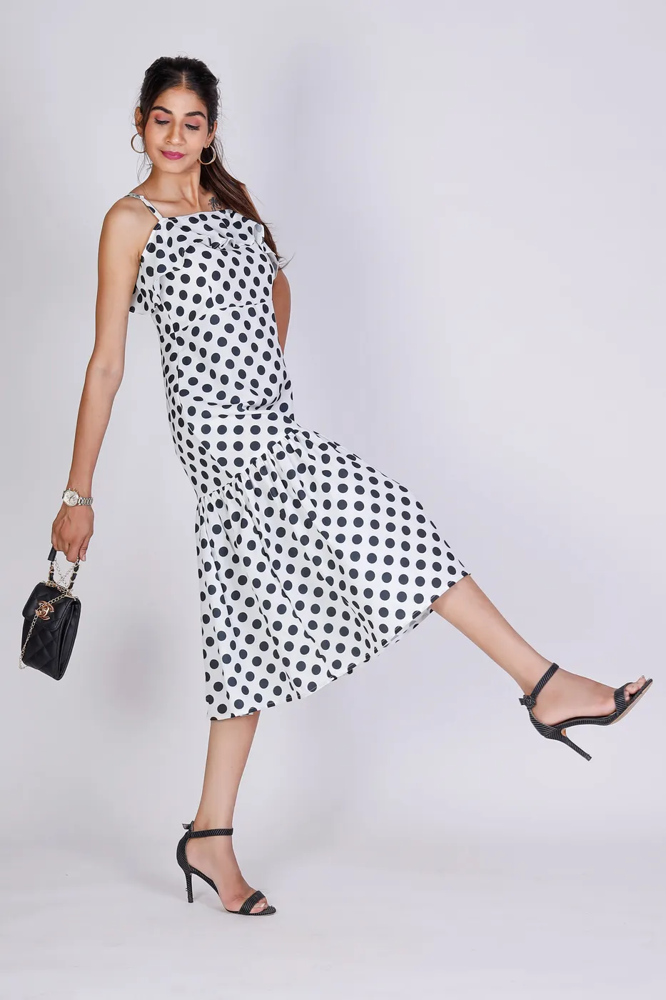 New stylish trendy Fancy one piece knee length midi tops dress For Women &  Girls Knee Length frock Dresses,Women Dresses, White polka dot dress