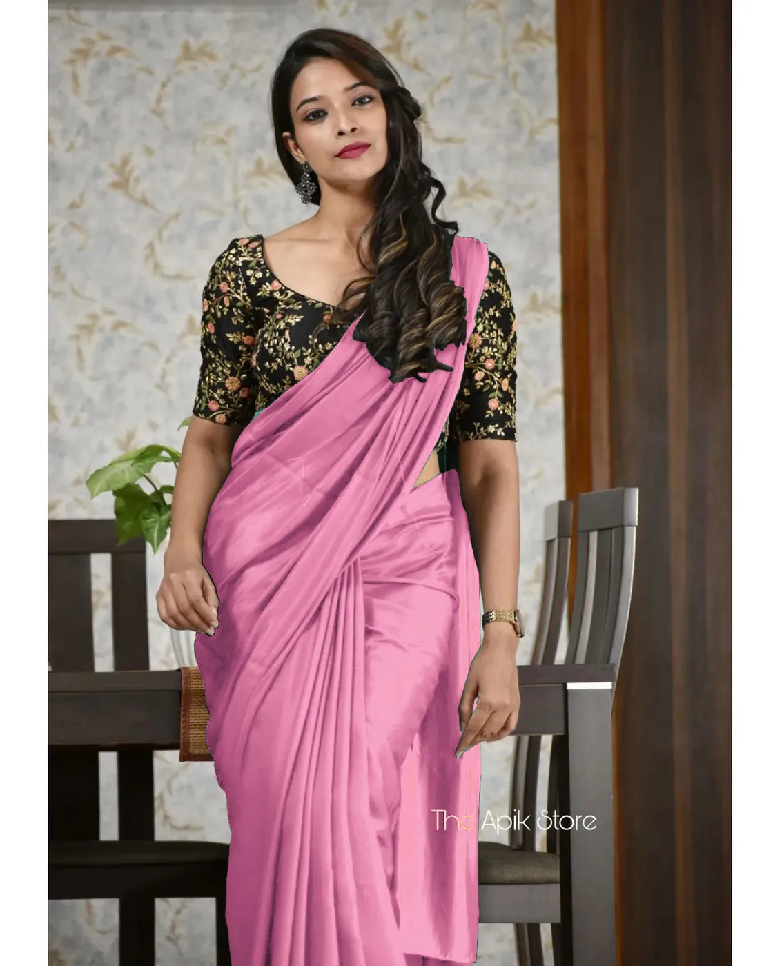 Discover more than 174 pink saree and black blouse latest
