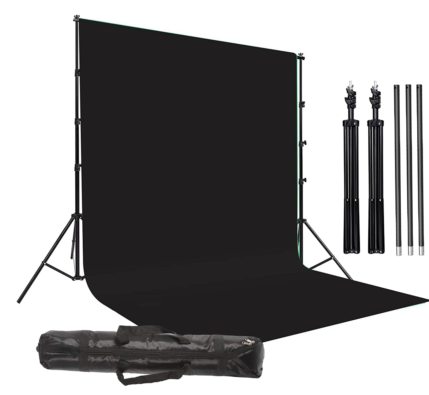PHOTOMAX Black Screen Background for Photography with Stand Backdrop Support Kit Foldable with Bag and Curtain Cloth (Stand Kit + Black)