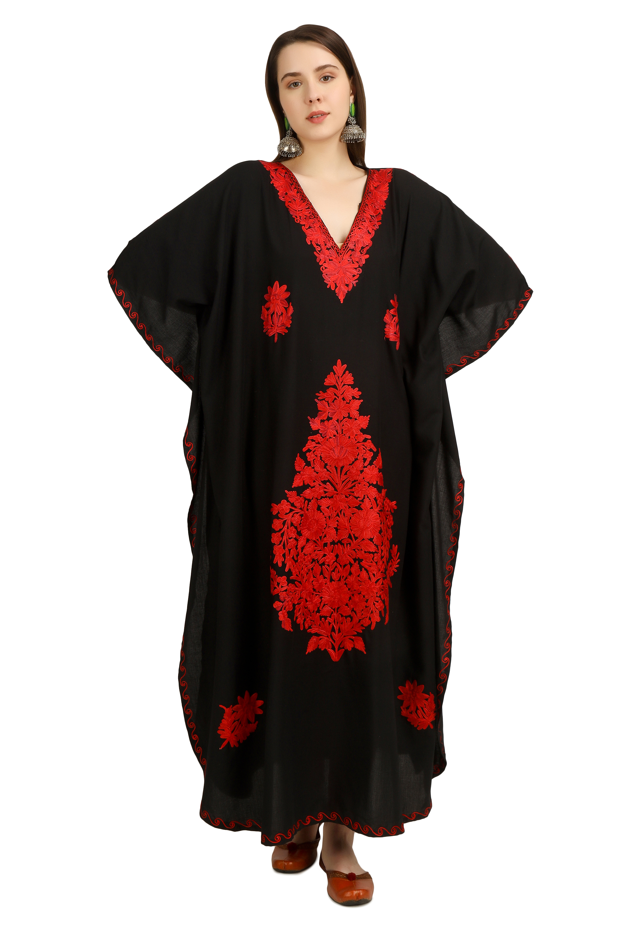 Kashmiri Aari Embroidered Cotton Kaftan For Women Handmade