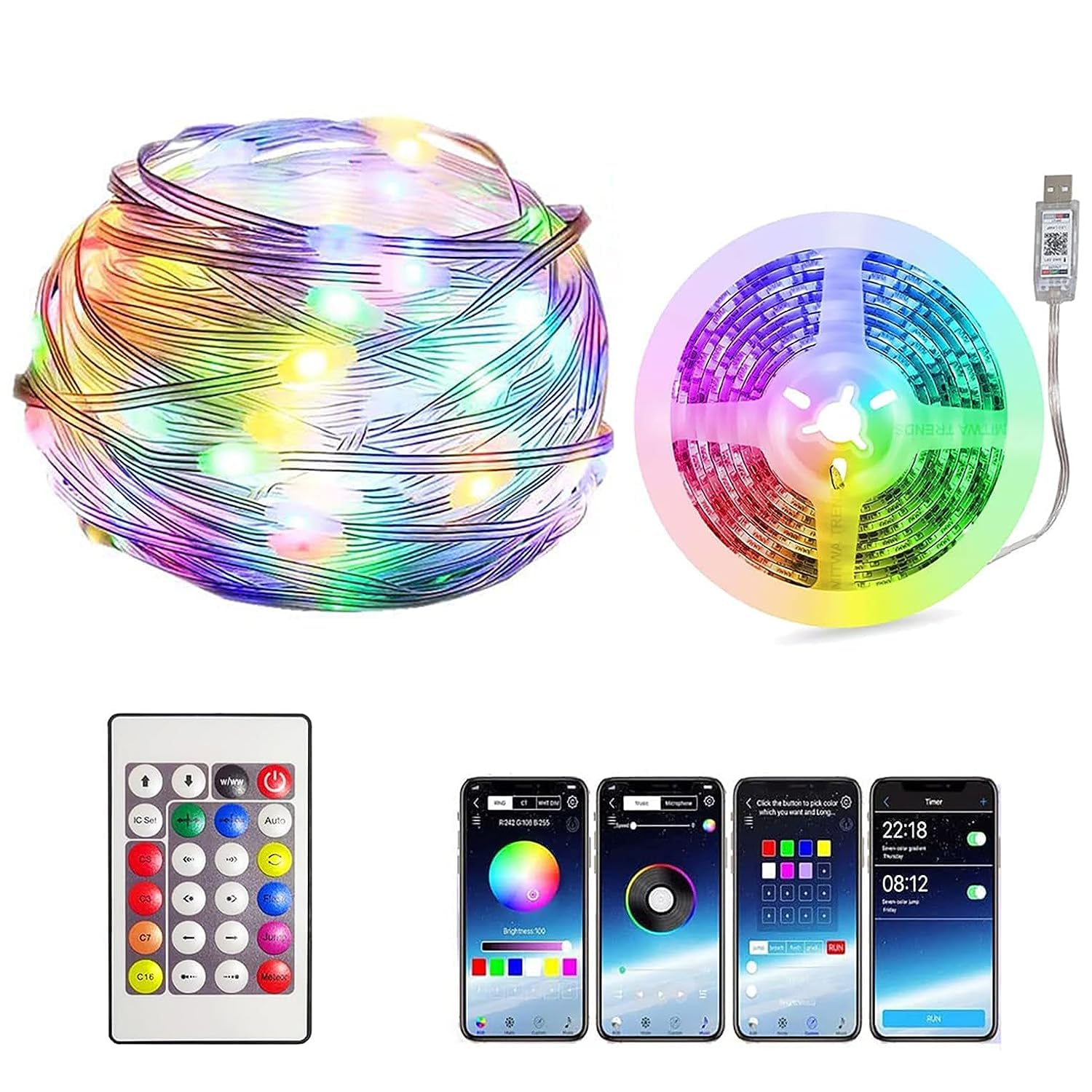 PHOTOMAX Smart Fairy String Lights - 5 Meter 100 LED Fairy Lights with Music Mode Remote App Control RGB Color Changing (5 Meter)