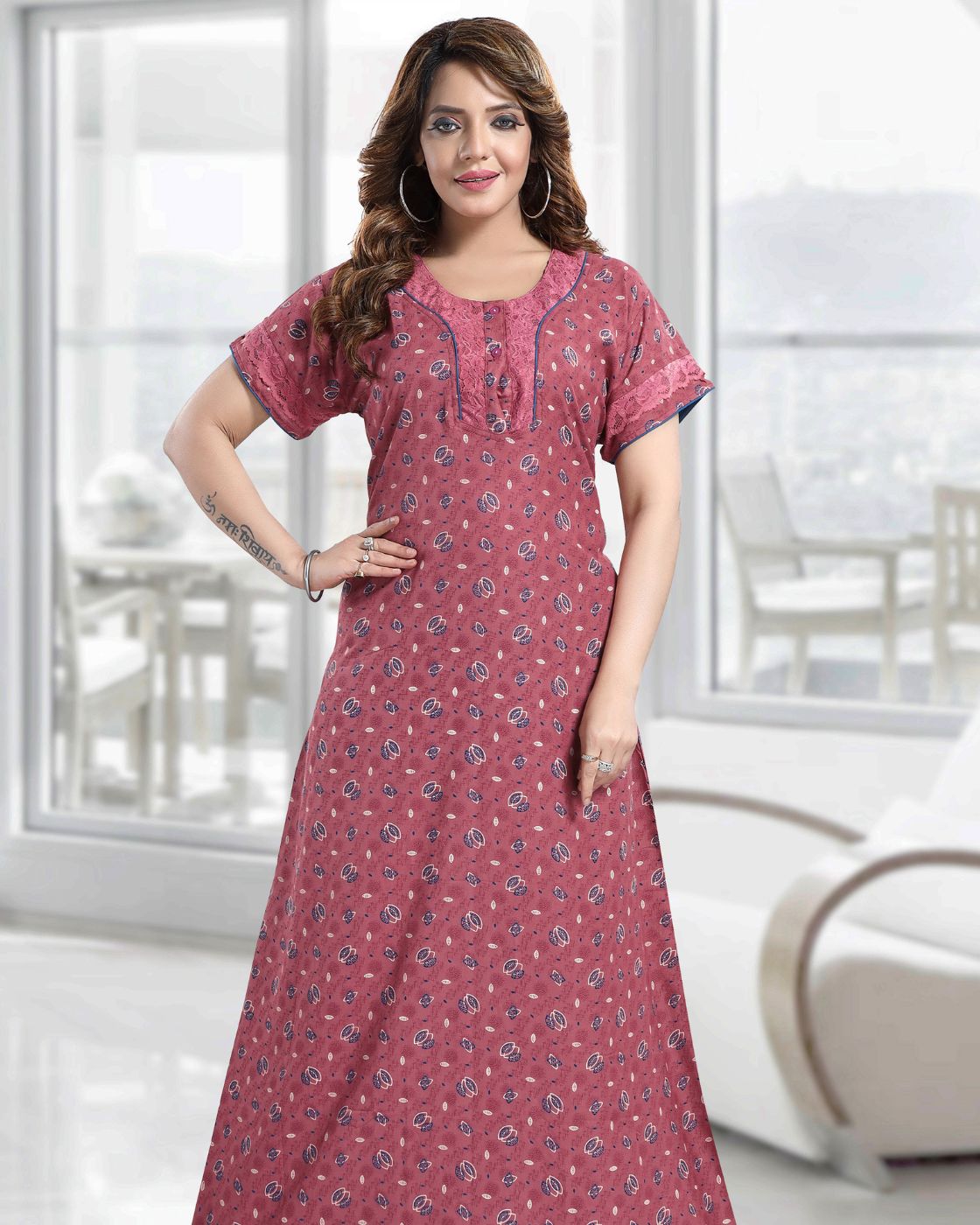 Cotton Alpine Nighty Maroon Night wear Gown for Women