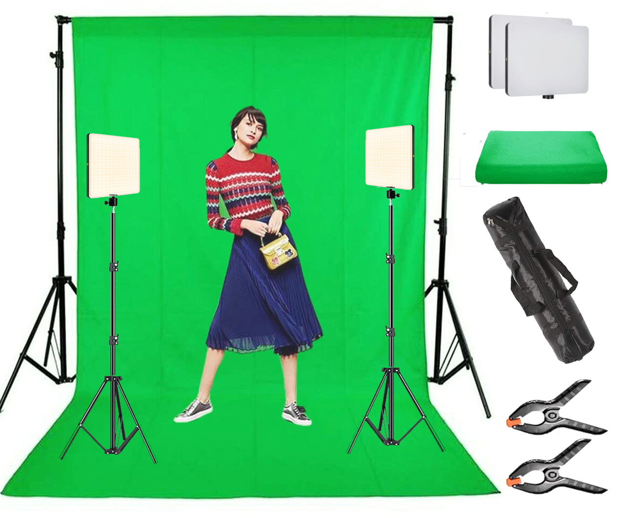Photomax Camera Light for Photography LED Video Soft Light Panel with Green Screen Backdrop Stand Kit| Video Recording | Conference | YouTube,2700K-5700K CRI95+ | with Remote Control