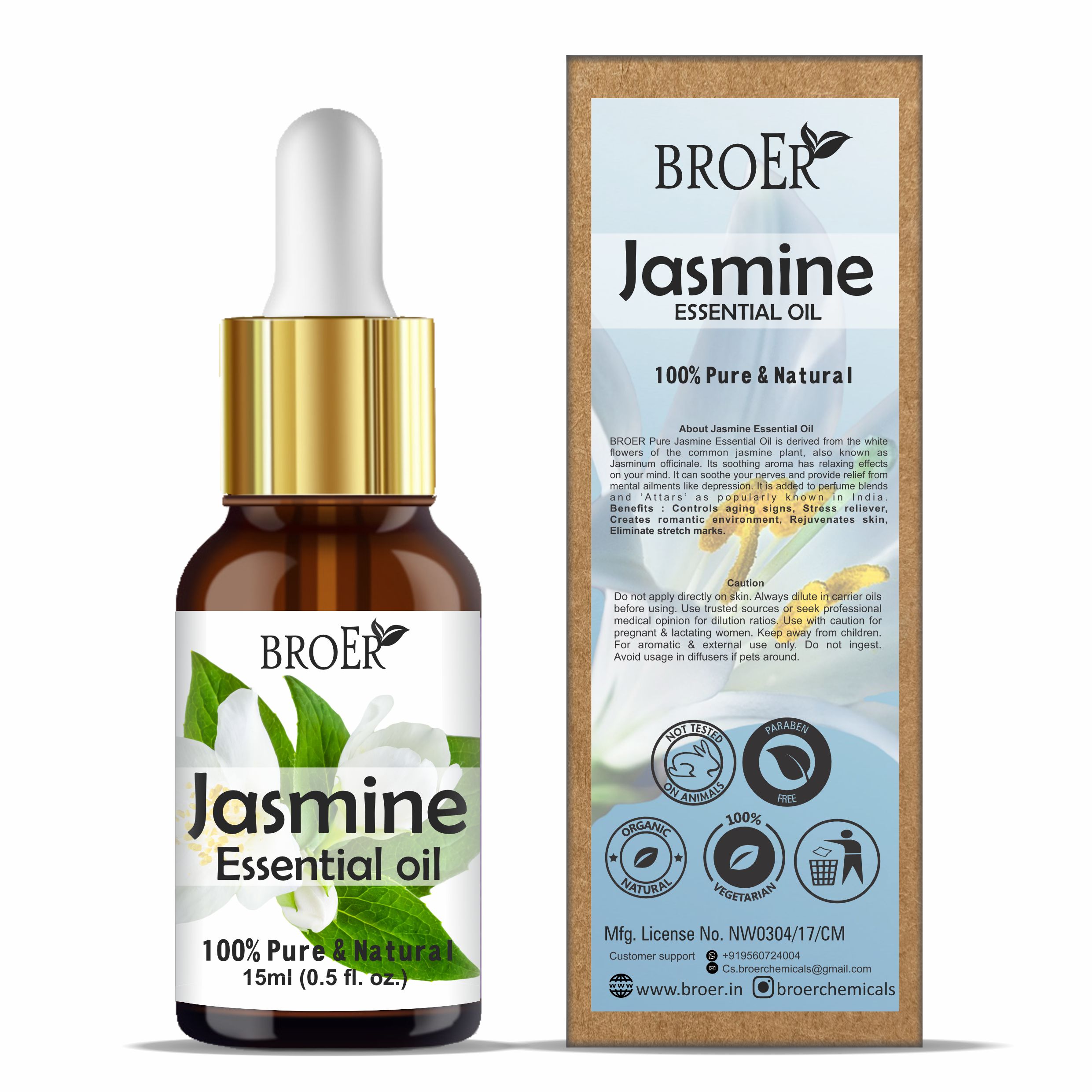 Jasmin Essential Oil - 100% Natural & Pure Undiluted - 15ml