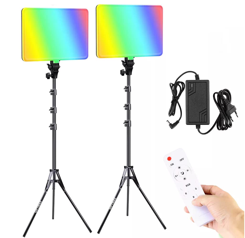 Photomax RGB Camera Light Photography Video Soft Light Panel for Studio Photography 50w Led, 3000k-6500k 2000lm with 7ft Stand (16 inch RGB Camera Light & 7ft Stand Pack -2)