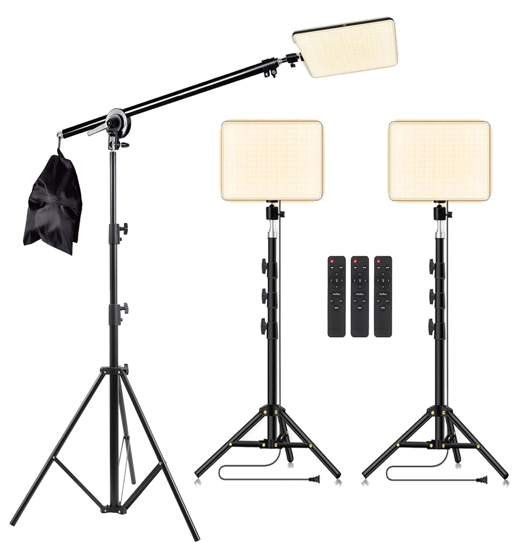 PHOTOMAX LED Panel Video Light Kit with Boom Arm for YouTube Video Conferencing Live Streaming Gaming Setup Photography Light with Stand (Boom Arm + Camera Light + 7ft Stand)