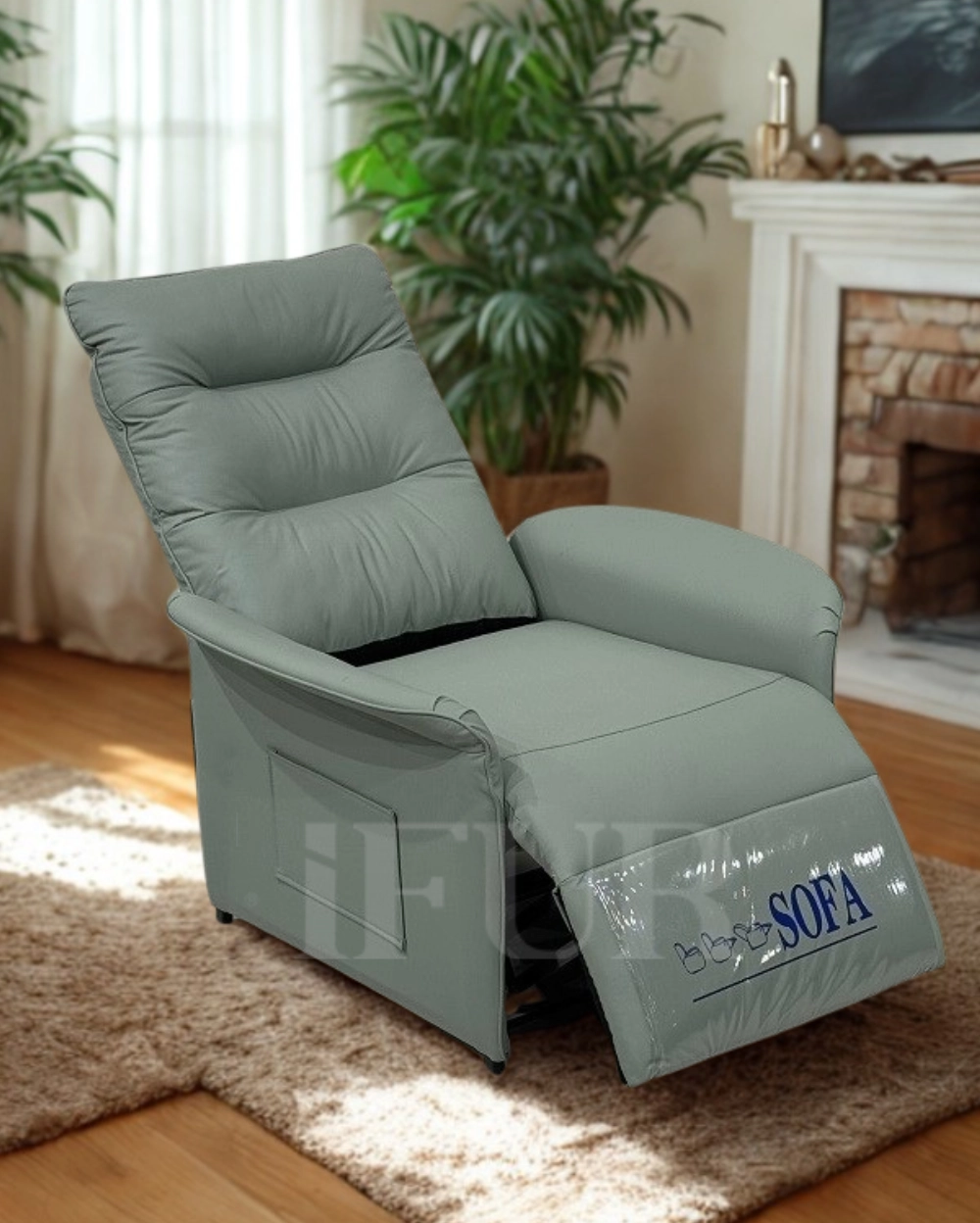 Recliner sofa with padded armrests and adjustable footrests