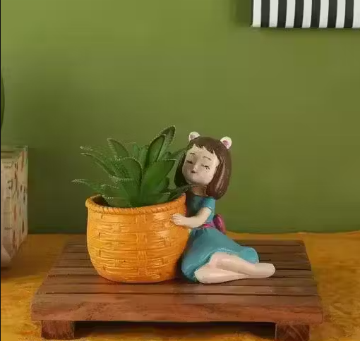 Dopin Cute Thinking Dreaming Girl with Basket Showpiece, Office , Home , Car and Desk Decor , Antique Touch , For Birthday , Wedding and Valentine Gift, Yellow