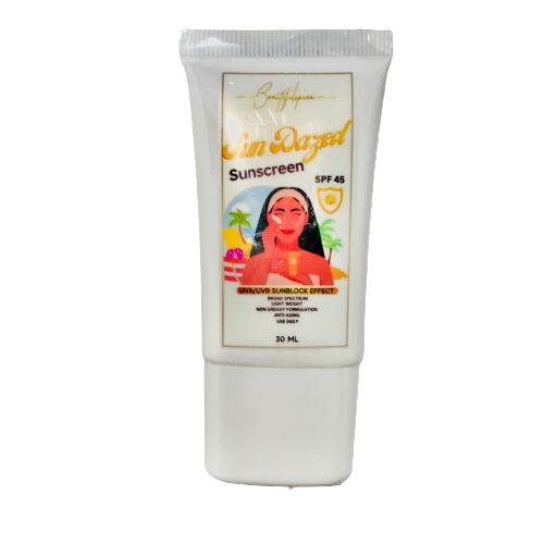 Beautifilipina Sun Dazed Sunscreen SPF 45 made in the Philippines 60 ml travel size bottle.