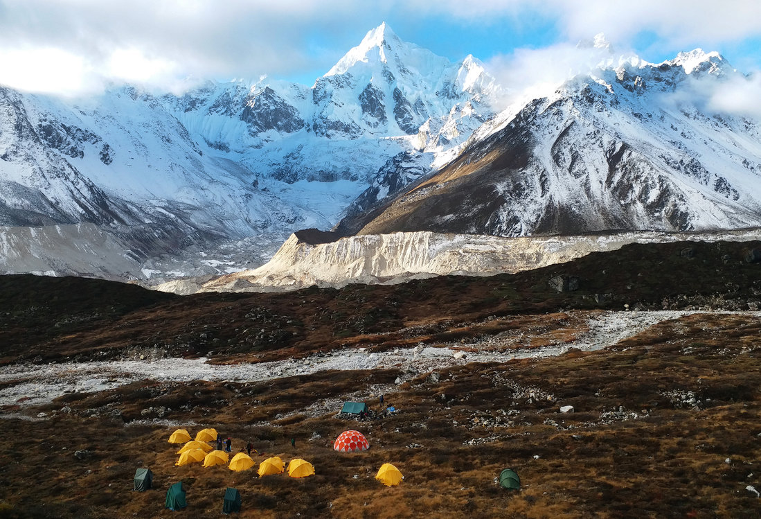Description: high altitude campsite in the mountains of sikkim