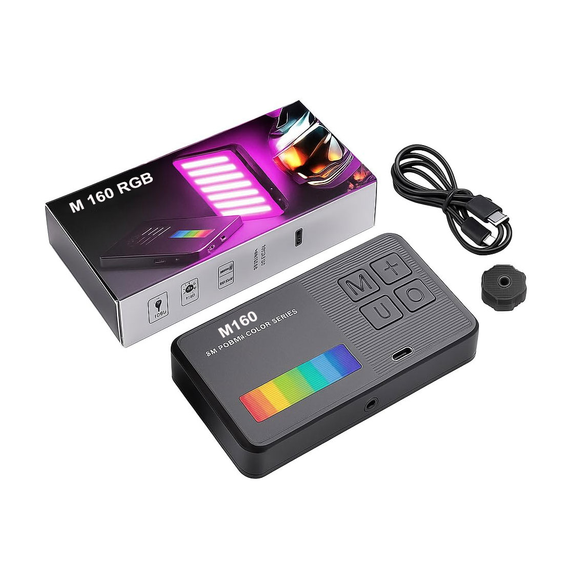 PHOTOMAX M160 RGB Pocket Fill Light – Dimmable LED Video Light with 2700K-6500K Color Temperature, 2000mAh Rechargeable Battery, Portable Lighting for Photography, Vlogging.