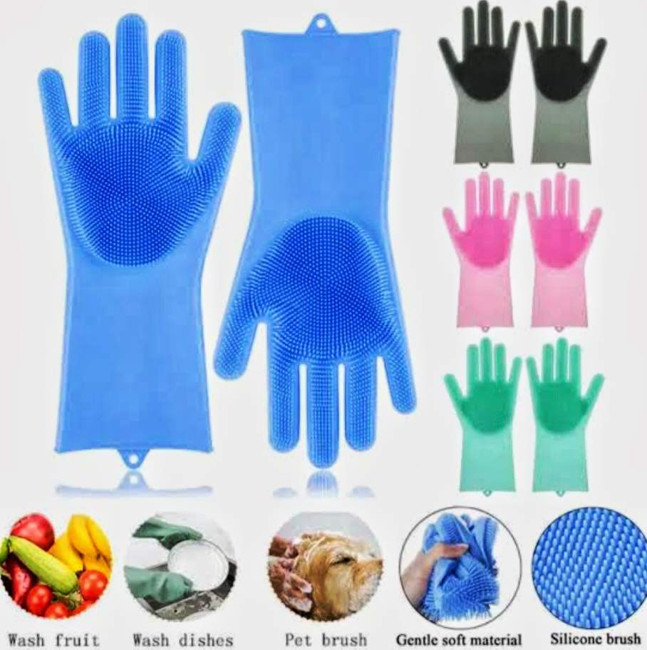 Magic Reusable Silicone Gloves with Wash Scrubber, Heat Resistant, for