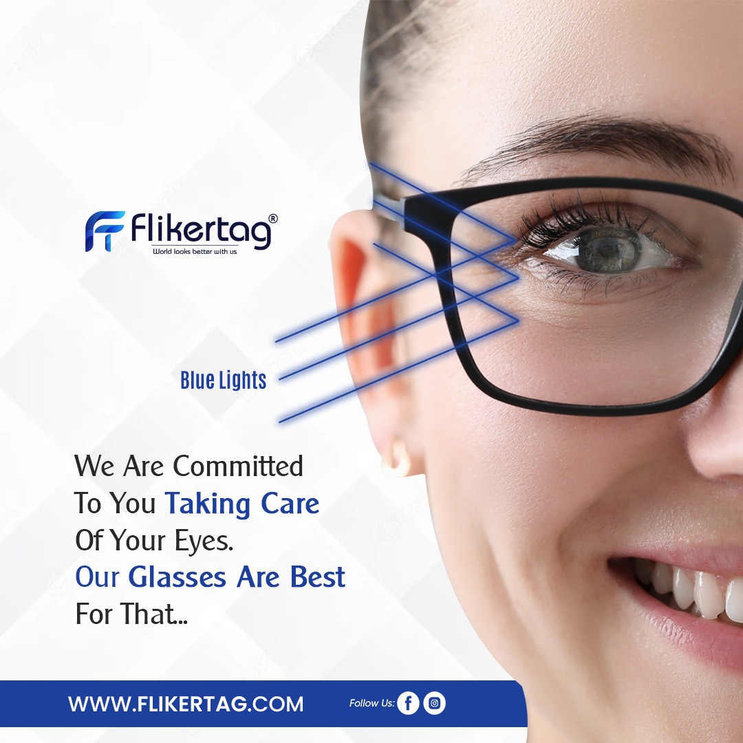 Computer graphic white background, half face female wear blue ray glasses protected by uv rays
