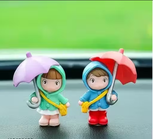 Cute Cartoon Little Girl Holding Umbrella Car Ornaments Set of 2 | Multicolor Car Interior Accessories for Center Console & Window Decoration