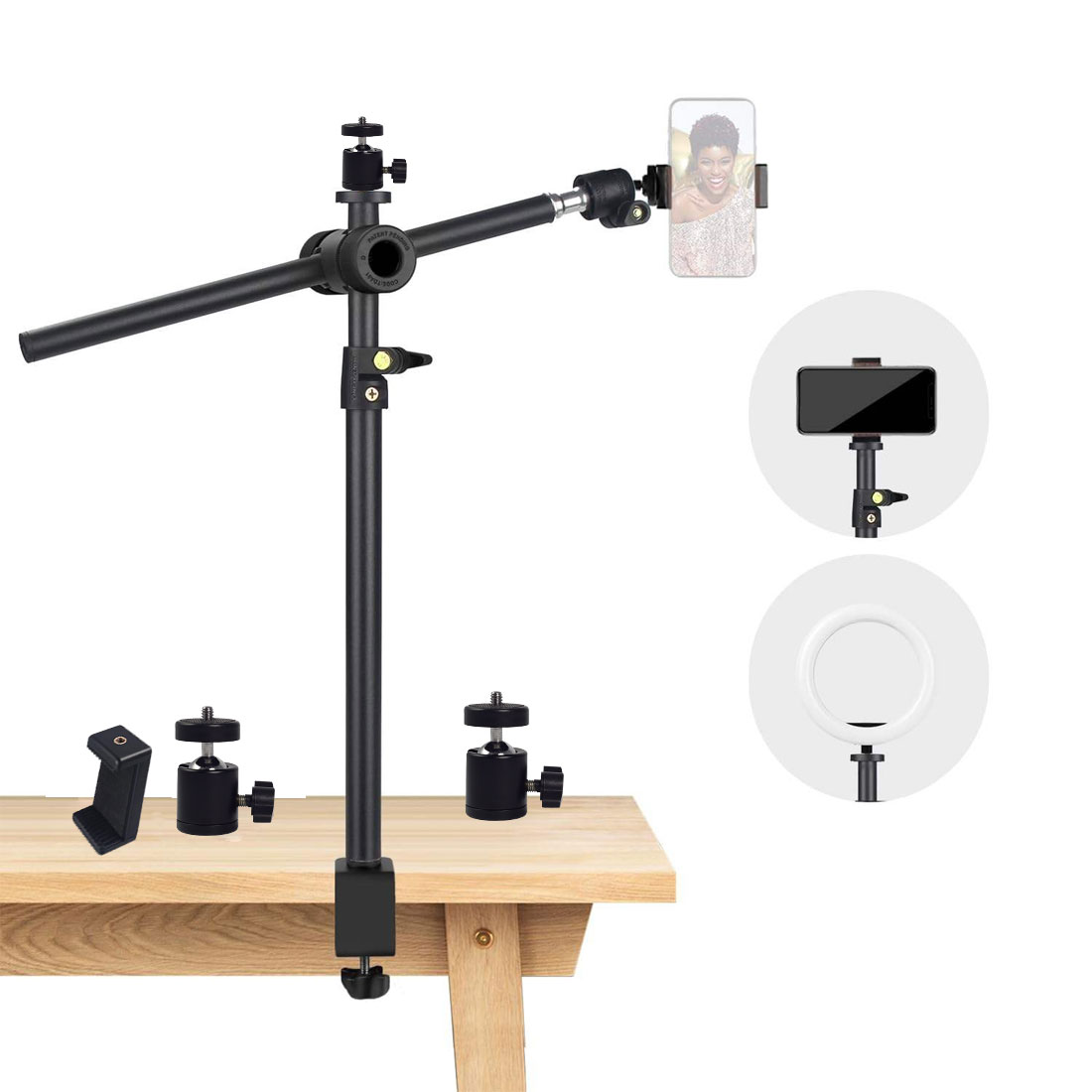 PHOTOMAX Overhead Camera Mount Desk Stand – C-Clamp Camera Arm with 360° Adjustable Magic Arm, Universal Webcam Mount Holder for Overhead Shooting, Live Streaming, Video Recording & Photography