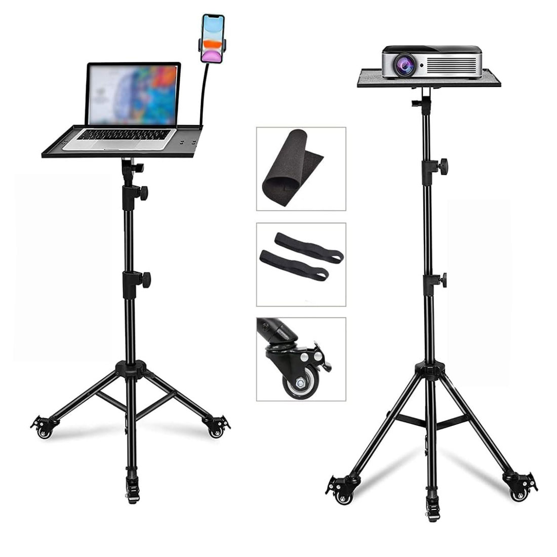 PHOTOMAX PW5 Metal Tripod Stand with Wheels – Adjustable 5ft Laptop & Phone Holder, Tiltable Rolling Stand for DJ, Office, and Multi-Purpose Use