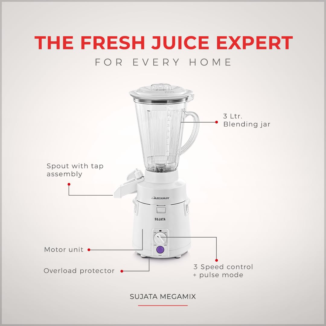 Sujata Megamix 900W Mixer Blender | 22000 RPM | 90 Min Run