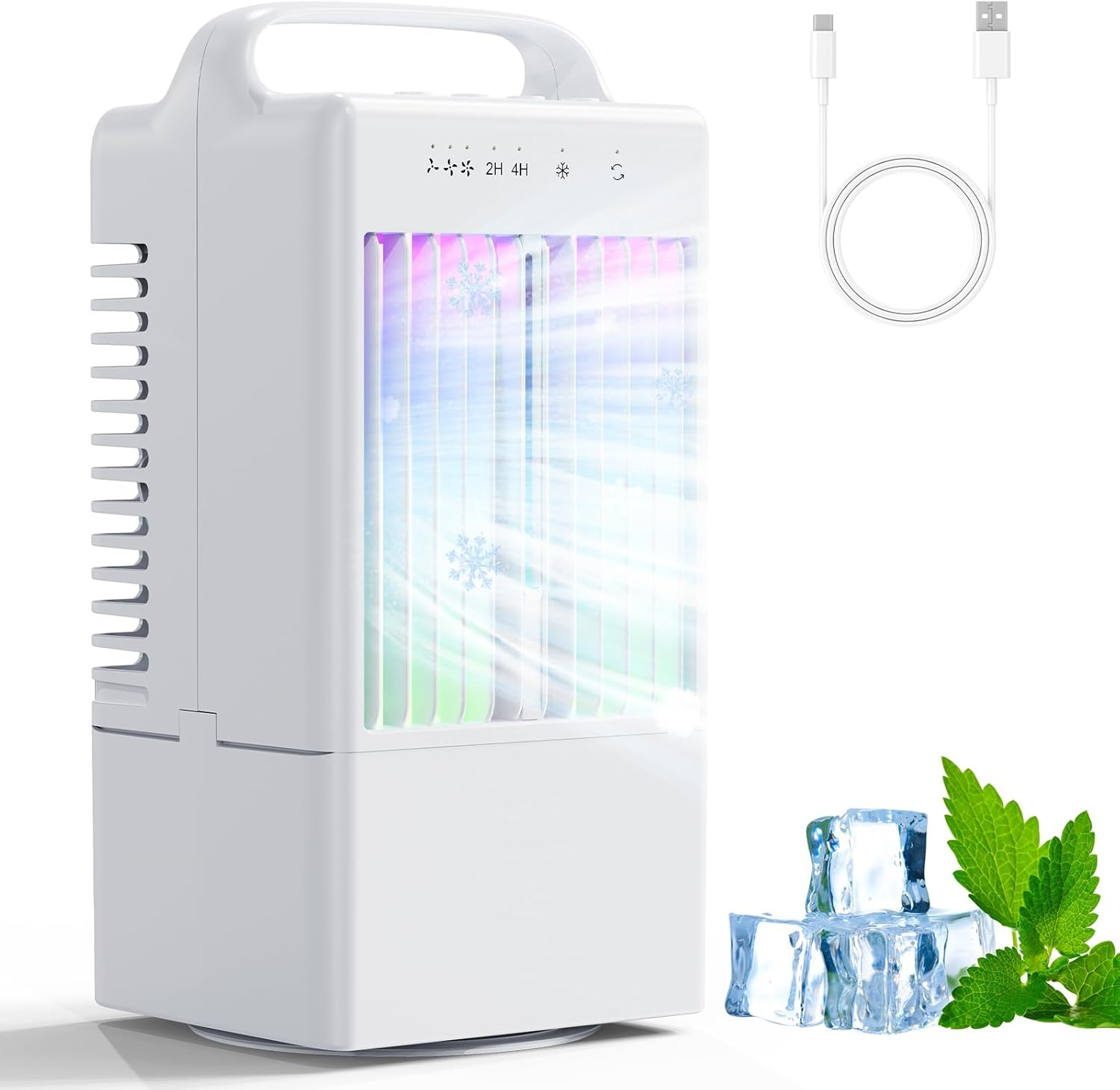 3 Vitesses 3 Modes Brume Climatiseur Mobile, 3 En 1 Rafraichisseur D'air Silencieux Avec Humidificateur Air Réservoir 600ml