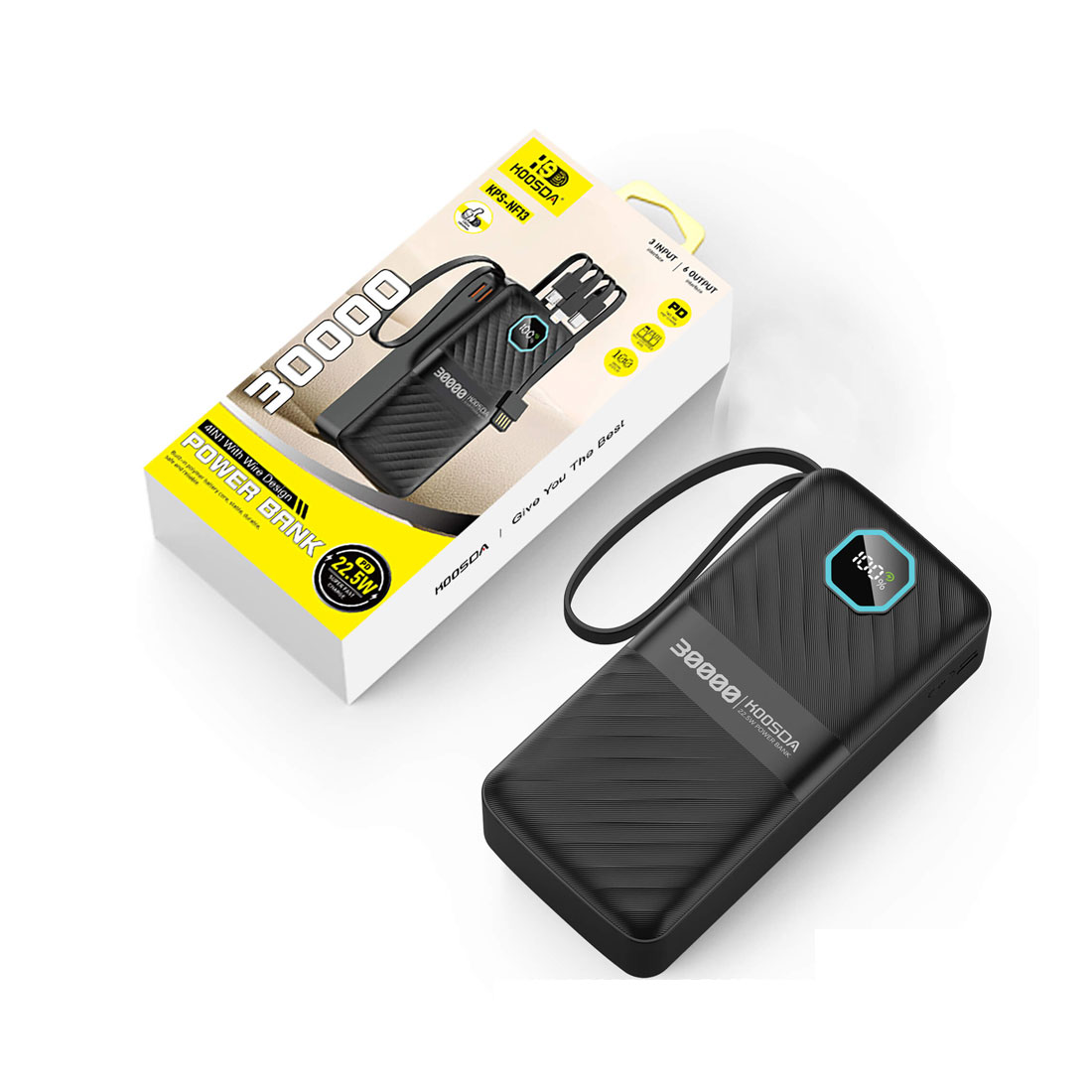 PHOTOMAX Portable Power Bank 3000mAh – 4-in-1 Wired Charger with Integrated Cables for Type-C, Micro USB, iPhone – Lightweight & Travel-Friendly