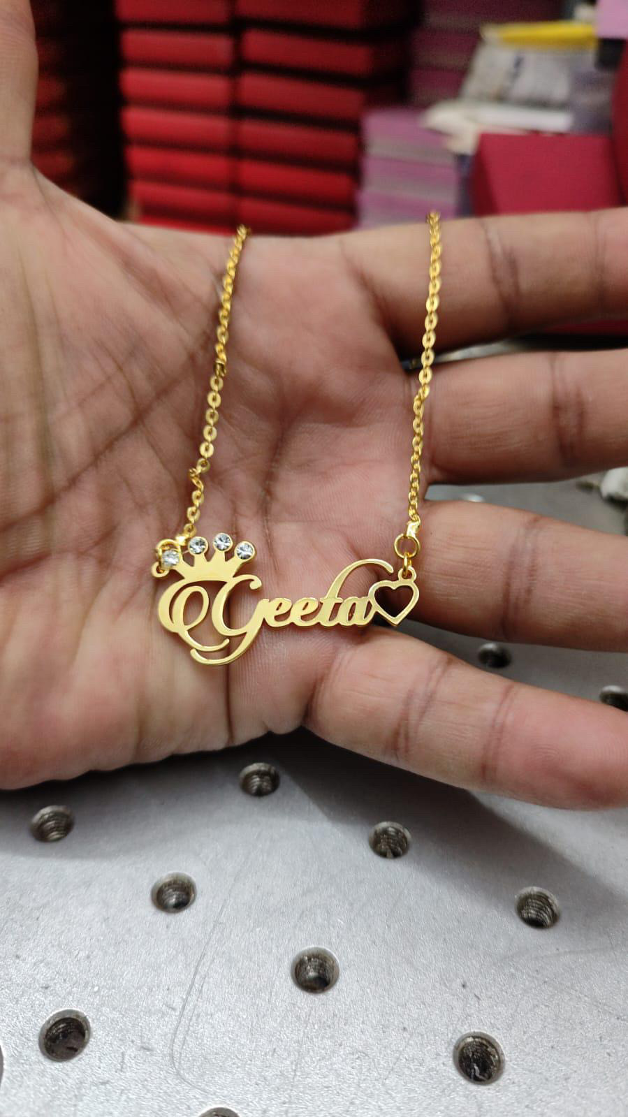 Custom Name 'Disha' Necklace with Crown Heart