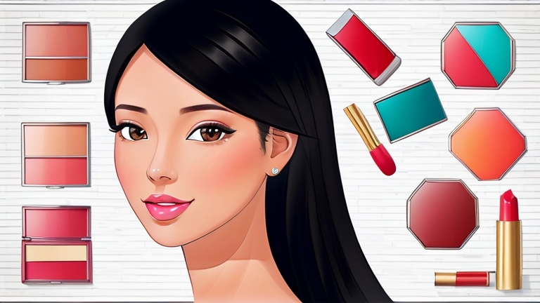 Animated Filipina woman wearing makeup on her skin. She stands in front of a variety of the best makeup.