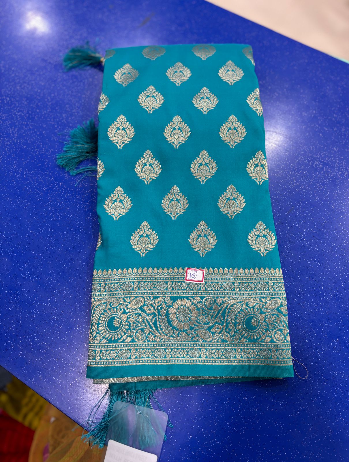 Color Block Series : Semi Kanchi Silk Saree - Ashblue x Cream